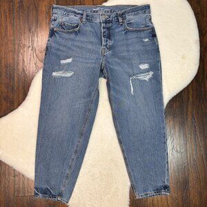 Old Navy Jeans 12 Slouchy Taper Medium Wash Ripped Button-Fly Women's